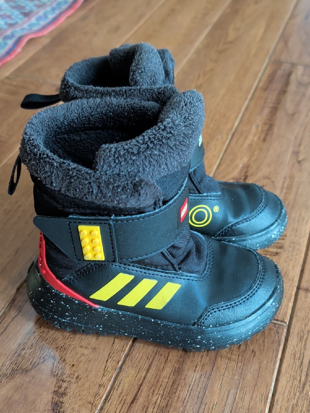 adidas X Lego Winterplay Black Kids Winter Boots with Yellow Accents